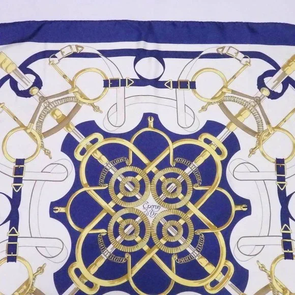 Auth HERMES Carre 90 Sellier Eperon d'Or Scarf Blue/White/Multicolor - Picture 12 of 12